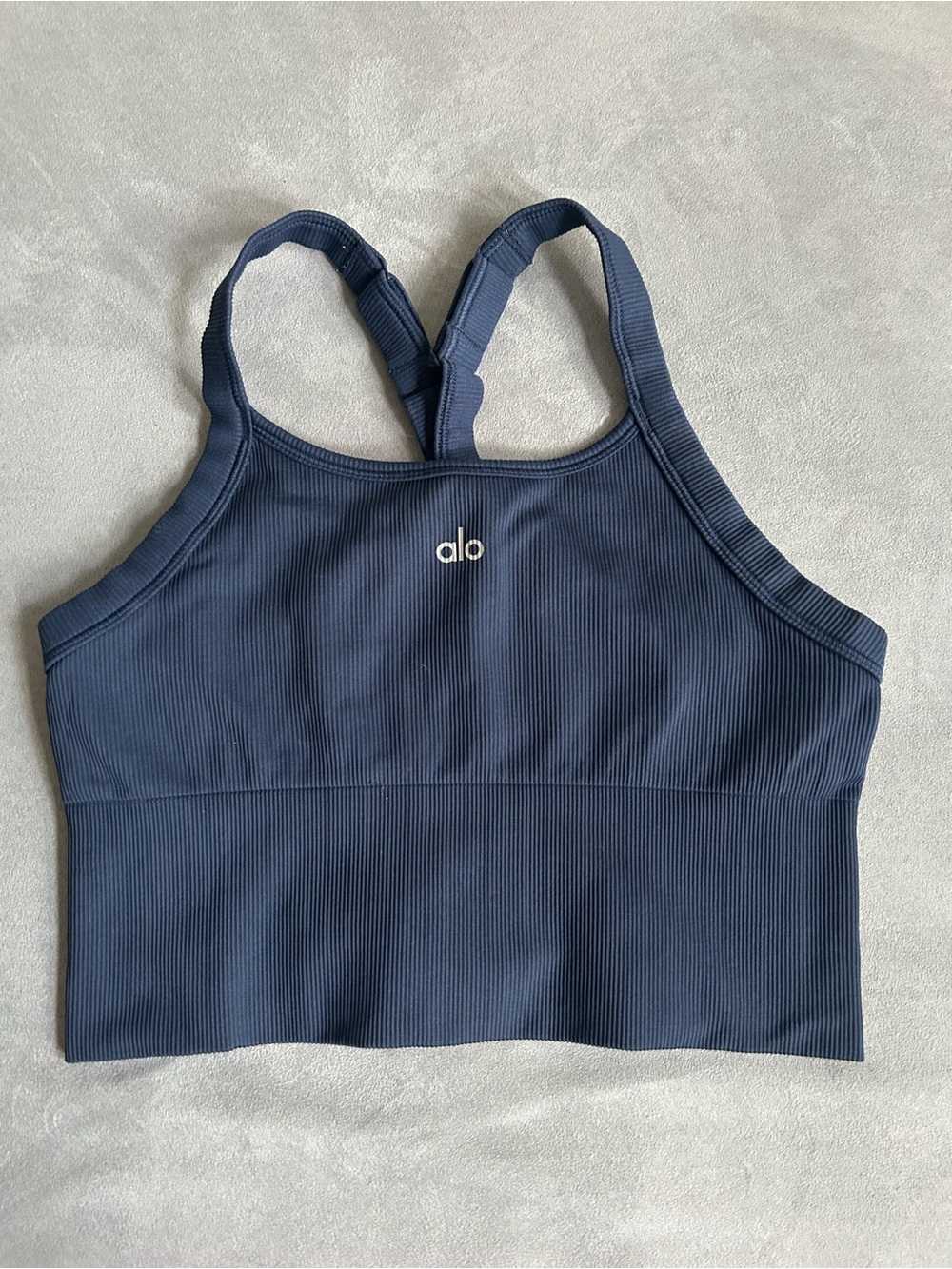 ALO Yoga Navy Ribbed Supportive Sports Bra Tank